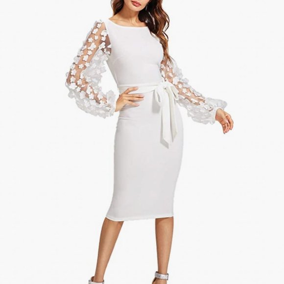 SHEIN Dresses 26 Shein Mint Green Elegant White Mesh Sleeve